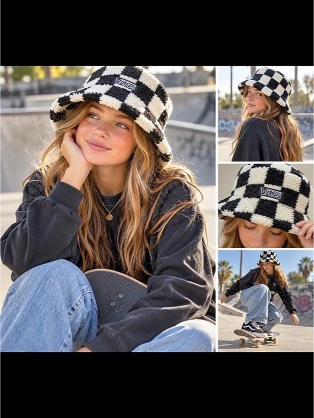 Vans Checkerboard Sherpa Bucket Hat Black & White